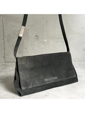 Miu Miu Suede Shoulder Bag Dark Gray